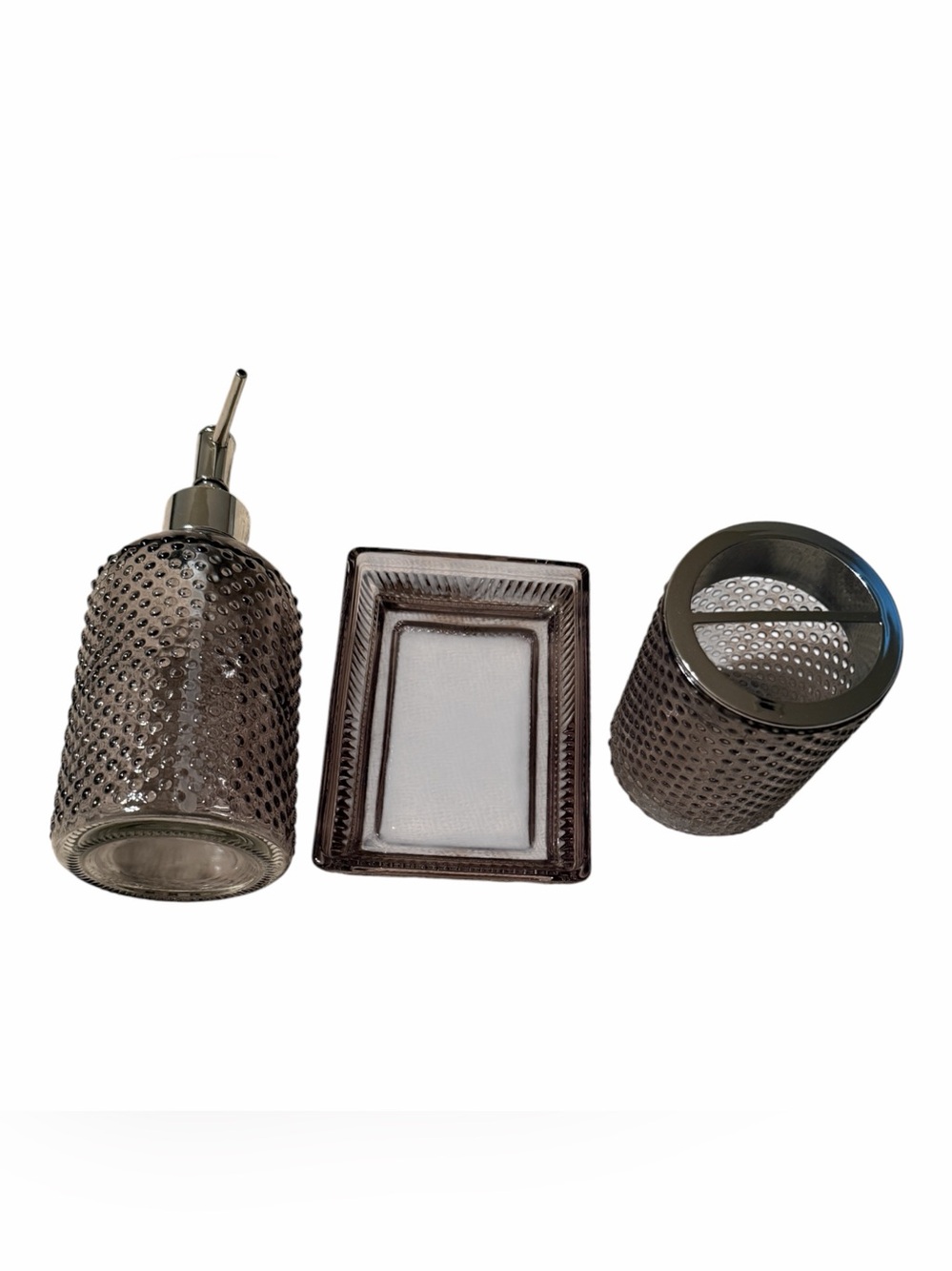 Source Unknown Smoked Gray Hobnail Glass 3-Piece Bath Set